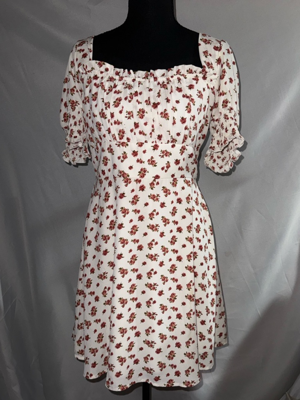 Trixxi White Midi Dress with Red Floral Pattern